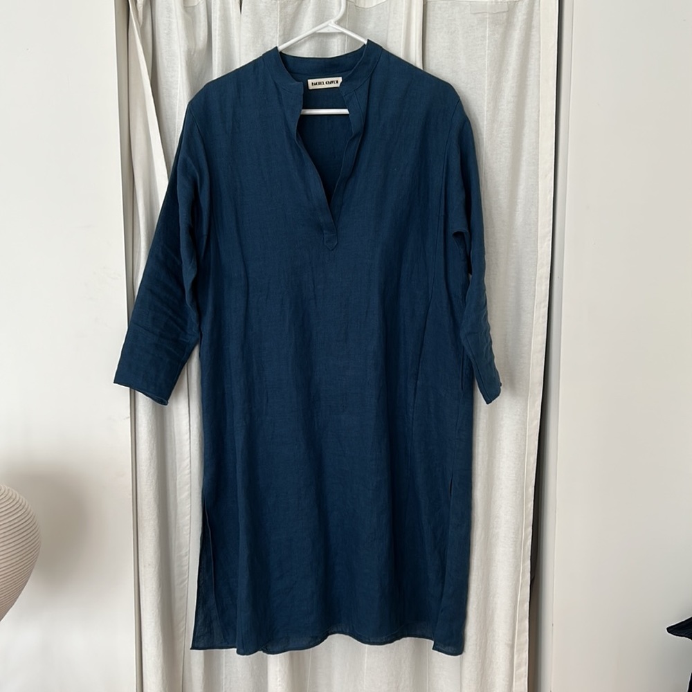 RACHEL CRAVEN long sleeve blue linen kurta dress tunic size 1 worn once!